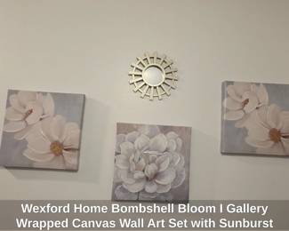 Wexford Home Bombshell Bloom I Gallery Wrapped Canvas Wall Art Set with Sunburst Mirror