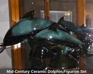 MidCentury Ceramic Dolphin Figurine Set