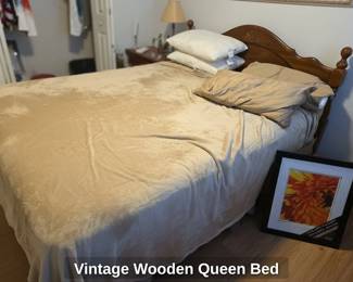 Vintage Wooden Queen Bed second image