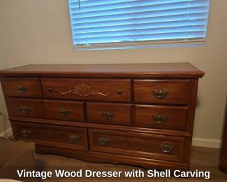 Vintage Wood Dresser with Shell Carving