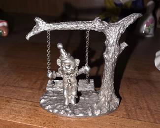 Pewter Jester on a Swing Figurine