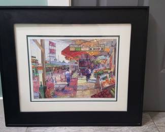 Kim Drew Signed Seattle Public Market Print - Framed