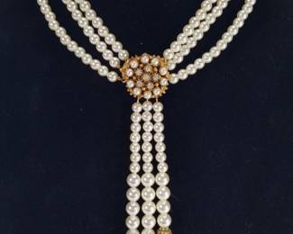 Vintage Florenza Faux Pearl 3 Strand Necklace