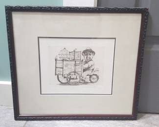 Charles Bragg Signed Print "Bird Vendor"