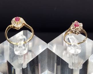 10k Gold Ruby & Diamond Rings Duo
