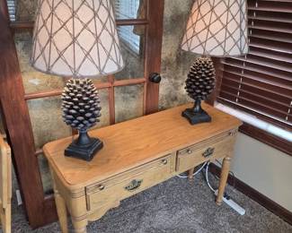 Console Table And 2 Matching Pinecone Lamps