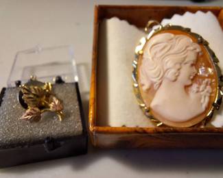 Vintage Cameo Pendant  Black Hills Gold Tie Tack