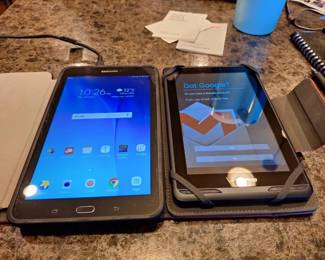 Two Tablets  Samsung Galaxy Tab E  Verizon Tablet with Cases
