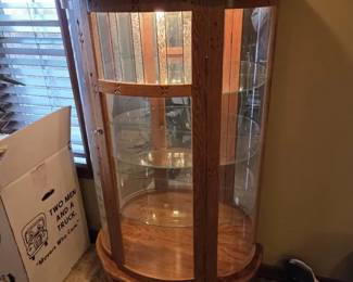 Lighted Oak Curio Display Cabinet with Glass Shelves
