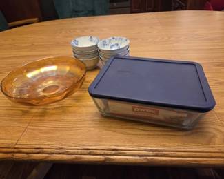 Pyrex Storage Dish, Carnival Glass Bowl  Floral Dessert Bowls