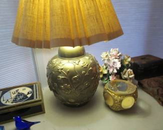 Antique brass lamp, jewelry casket