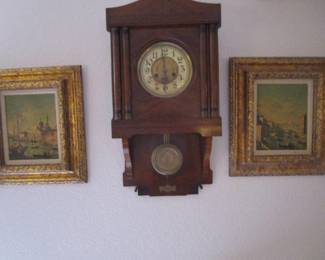 Antique paintings, antique clock