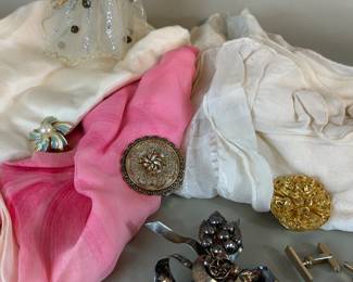 VINTAGE SILK SCARVES WEST GERMANY SCARF CLIPS JEWELRY STERLING SILVER