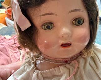 ANTIQUE COMPOSITION DOLL CLOTH BODY SLEEPY EYES