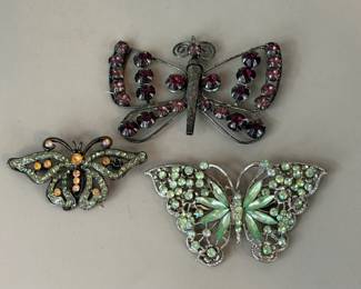 VINTAGE BUTTERFLY BROOCHES WITH RHINESTONES JEWELRY