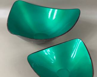 VINTAGE REED & BARTON SILVER PLATE ENAMEL BOWL SET OF 2