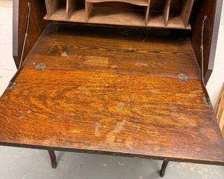 ANTIQUE OAK DROP FRONT SECRETARY DESK