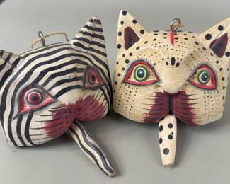 VINTAGE FOLK ART DECORATIVE CARVED CAT BELLS