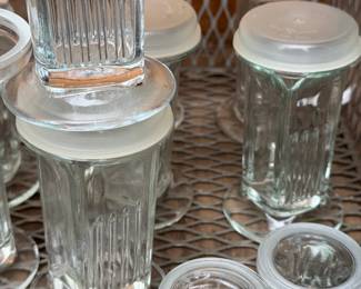 VINTAGE COPLIN STAINING JARS LABORATORY GLASS W MESH LAB TRAY