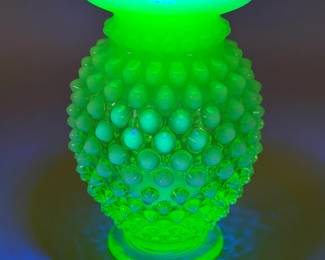 HOBNAIL URANIUM GLASS MINI BUD VASE