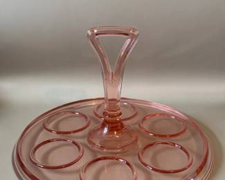 VINTAGE PINK DEPRESSION GLASS BEVERAGE CADDY