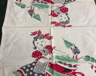 VINTAGE EMBROIDERED & CROCHETED LINENS KITCHEN TOWELS