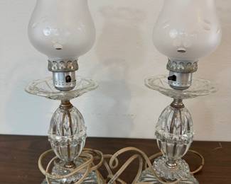 VINTAGE GLASS BOUDOIR LAMPS W FROSTED SHADES
