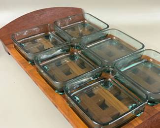 MCM JENS QUISTGAARD TEAK TRAY W GLASS BOWLS