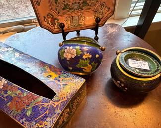 Cloisonné tissue box and ash trays