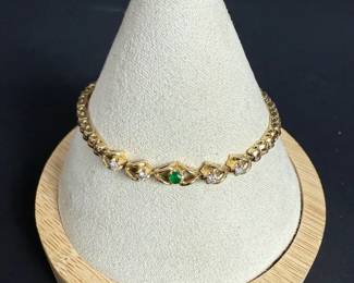  04 14K Gold Tennis Bracelet with Emerald and FullCut Diamond Accents  9g