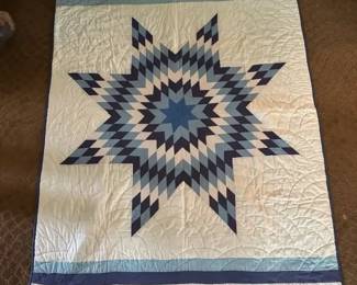 Blue Lone Star Quilt 63x51 Handmade Patchwork 