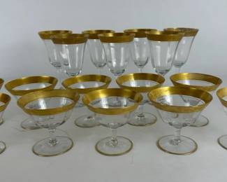 Tiffin Franciscan Rambler Rose Wine Goblets Gold Encrusted Rim 1950s