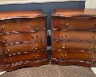 Pair of Bombay Company Mahogany Bachelor Chests w  Leather Tops 