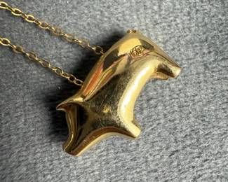 14K Yellow Gold Pig Pendant Necklace  7g