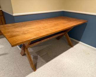 Farmhouse Trestle Dining Table Solid Wood Plank 