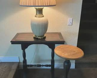 Table Lamp  Two Accent Tables  Ceramic Lamp Rectangular  Round Wood Stands