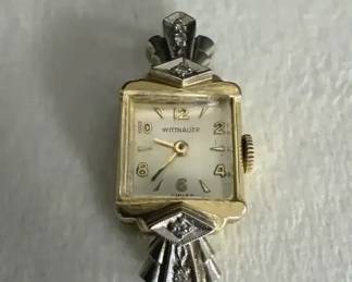 Vintage Wittnauer 14K Gold Ladies Watch Head w  Diamond Accents, 4.87g