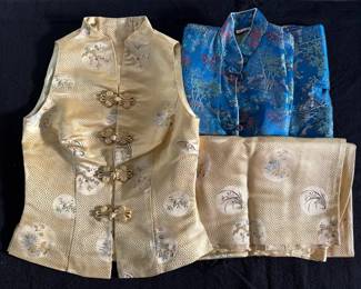 Pair of Traditional Asian Style Brocade Tops with Decorative Frog Closures