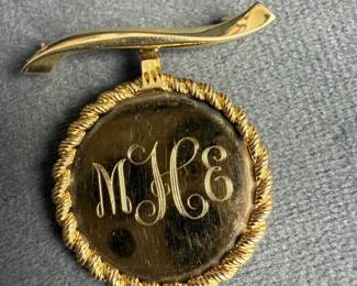 14K Gold Monogrammed Pin and Disc  9.42g