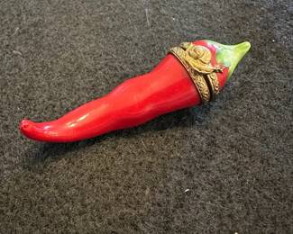 Chili Pepper Limoges France Handpainted Trinket Box Signed Rochard