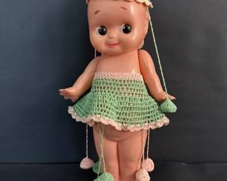 Kewpie Style Doll Made in Japan with Crochet Outfit  Hat
