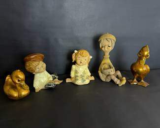 Ceramic Figurines  Children  Brass Duck Decor