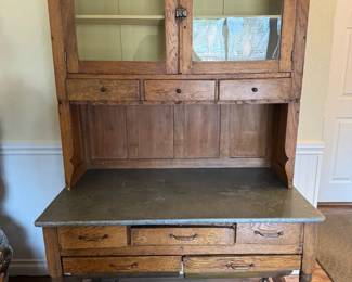 Oak HoosierStyle Cabinet w  Zinc Work Surface