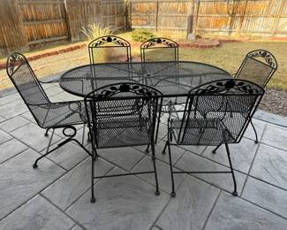 7Piece Black Metal Outdoor Patio Dining Set with Oval Table and Chairs