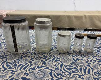 Vintage Ribbed Glass Kitchen Canisters