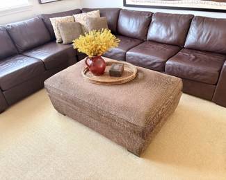 Top-Grade "milk-chocolate" leather sectional and upholstered ottoman