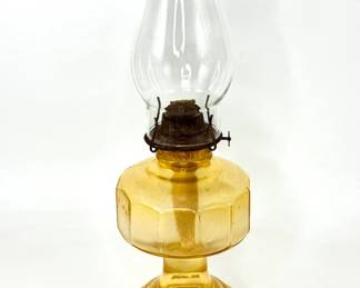 Vintage Yellow Glass Hurricane Lamp 