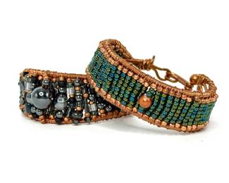 Set of 2 Artisan Made Copper Wire and Bead Bracelets 