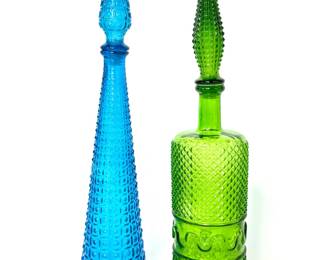 Italian Empoli Blue and Green Genie Bottle Glass Decanters 