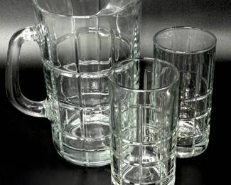 Vintage Anchor Hocking Tartan Manchester Clear Glass Pitcher and 2 Cups 